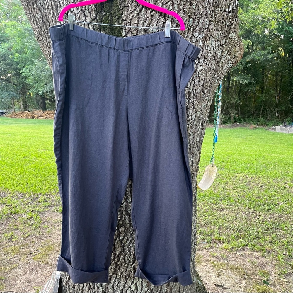 JJILL WOMENS PLUS 4X LINEN CUFFED PANTS BLACK PEARL NWT